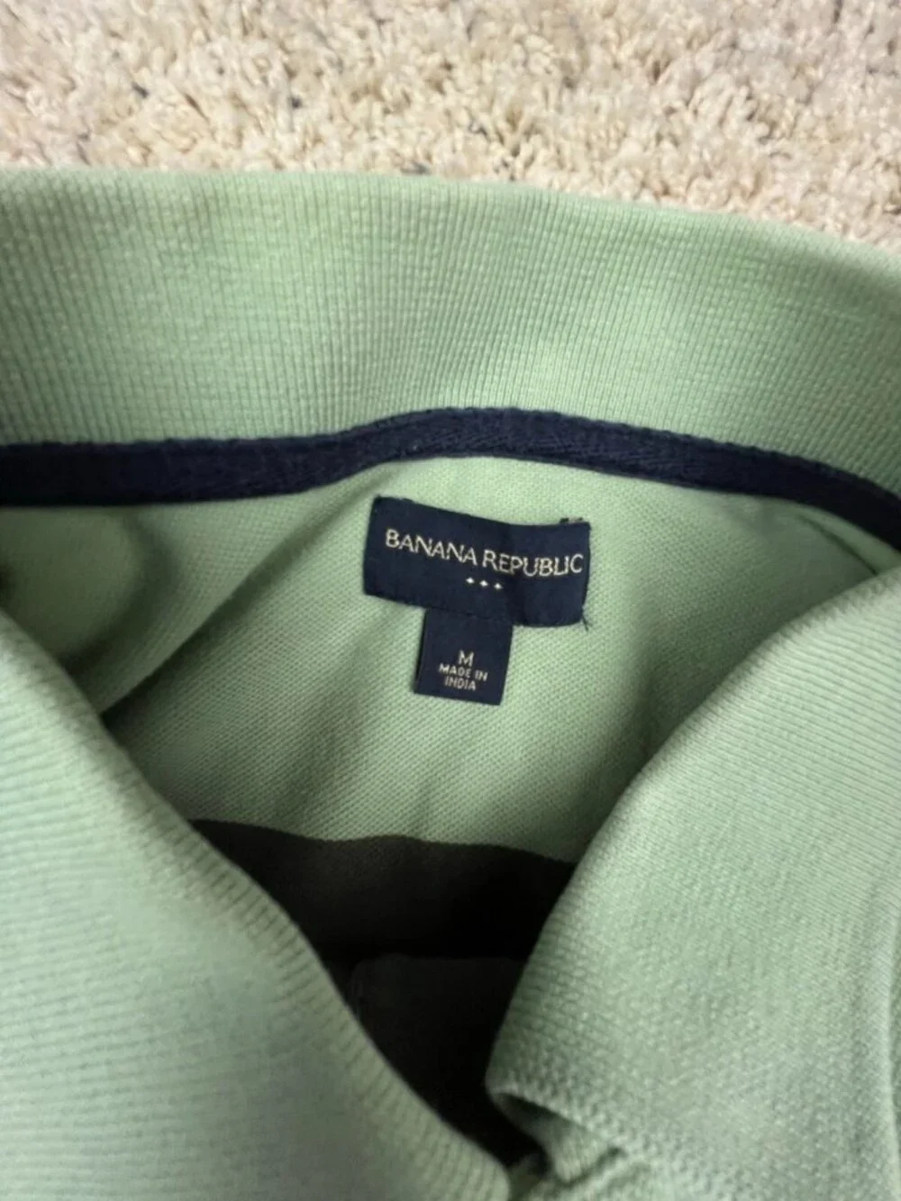 Banana Republic Polo Shirt Mens Medium Green Brown Striped Short Sleeve Casual